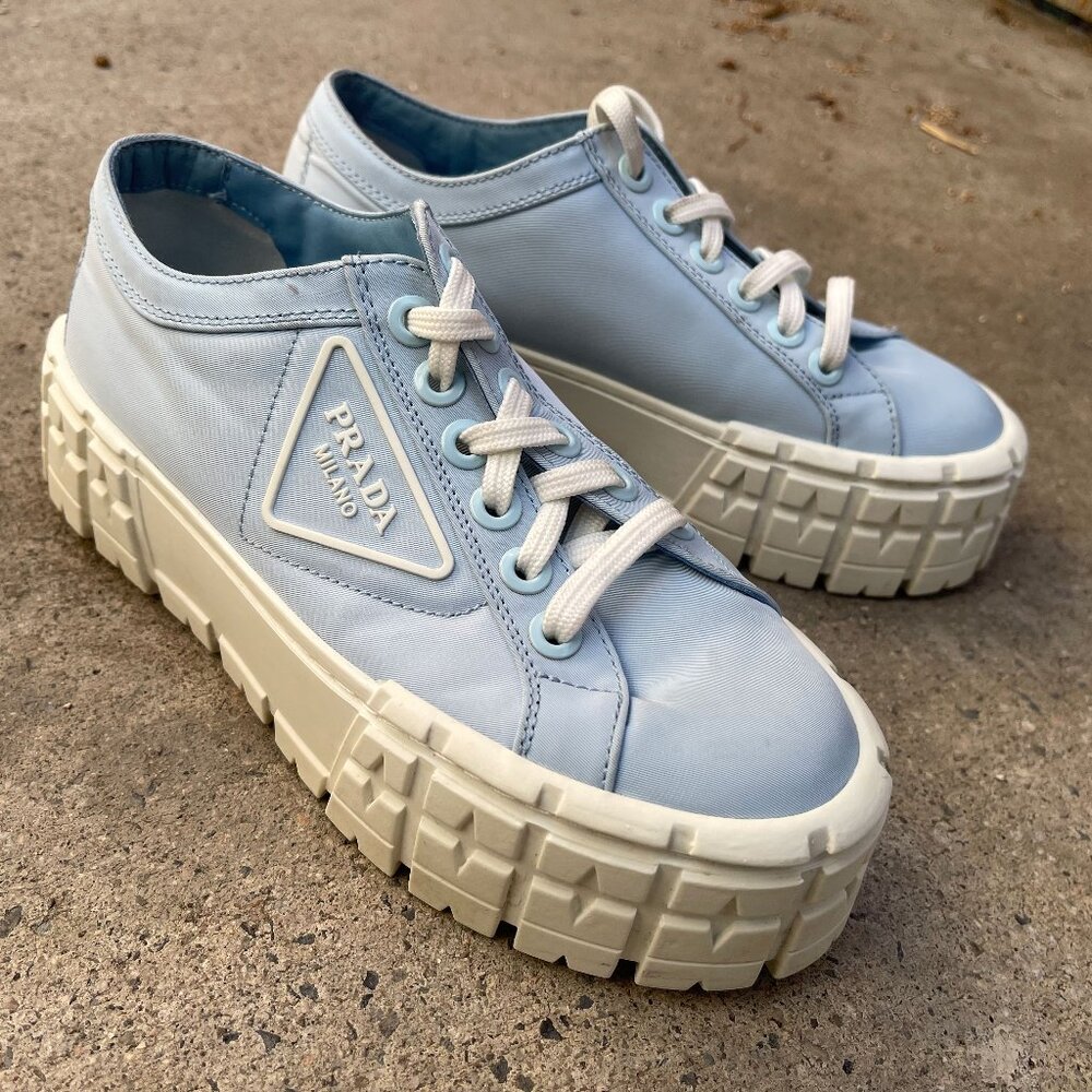 Prada Women's Double Wheel Sneakers - Size 5 - Slightly Used - Celeste Blue